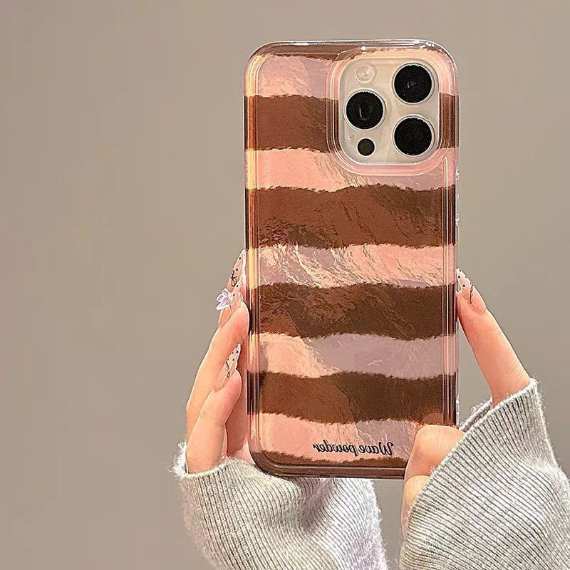 Phone Cases Brown - Brown Stripe Print Tinfoil Texture Hard