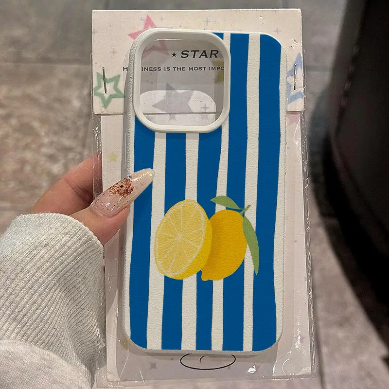 Phone Cases Yellow - Yellow Lemon Blue Stripe Pattern Soft