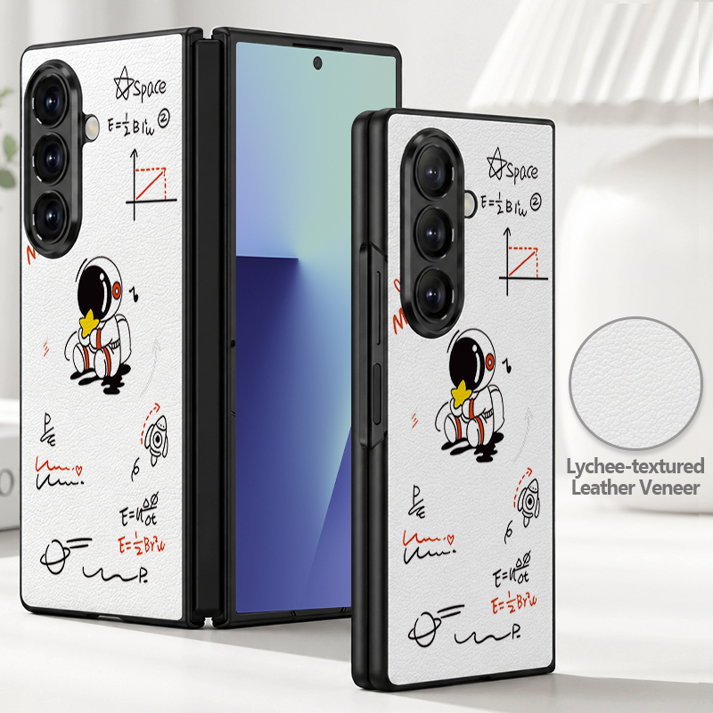Phone Cases Hard - Cartoon Astronaut Printed PU Leather Phone