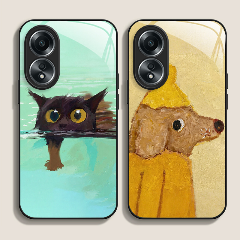 Oil Painting Yellow Dog Black  - Phone Cases Oppo 评论和价格