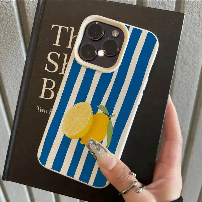 Yellow Lemon Blue Stripe Patte - Phone Cases Yellow 评论和价格
