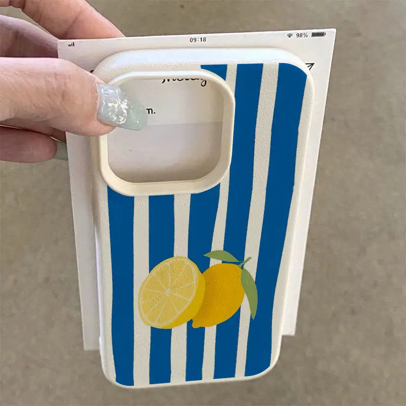 Yellow Lemon Blue Stripe Patte - Phone Cases Yellow 评论和价格